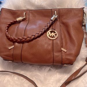 Michael Kors Brown Leather Naomi Braided Handle Satchel